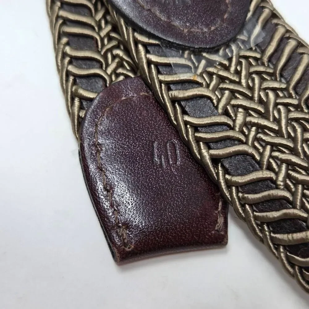TORINO MADE IN USA BROWN TAN BRAIDED WEAVE SATIN LEATHER BELT MENS SIZE 40